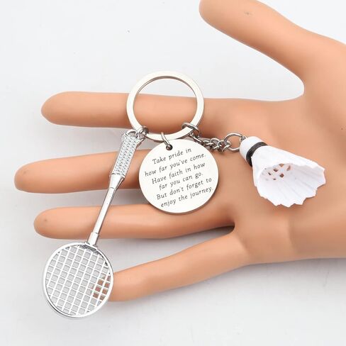 FUSTMW Badminton Keychain Badminton Racket Pendant Gifts Sports Ball Inspirational Gifts Badminton Player Gifts for Badminton Lovers (Silver) in Saudi Arabia