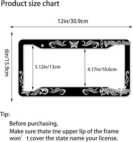 إطارات لوحة ترخيص الفراشة، إطار لوحة ترخيص أسود لطيف للنساء والرجال، حامل غطاء إطار لعلامة السيارة الأمامية من الألومنيوم المضحك مع 4 فتحات (QCP-25) in Kuwait