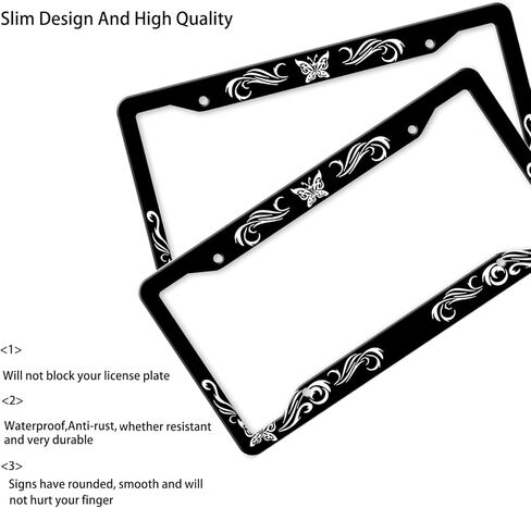 إطارات لوحة ترخيص الفراشة، إطار لوحة ترخيص أسود لطيف للنساء والرجال، حامل غطاء إطار لعلامة السيارة الأمامية من الألومنيوم المضحك مع 4 فتحات (QCP-25) in Kuwait