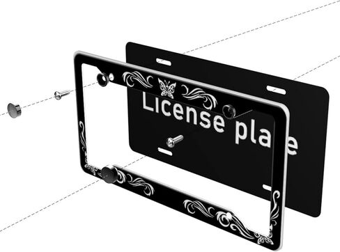 إطارات لوحة ترخيص الفراشة، إطار لوحة ترخيص أسود لطيف للنساء والرجال، حامل غطاء إطار لعلامة السيارة الأمامية من الألومنيوم المضحك مع 4 فتحات (QCP-25) in Kuwait