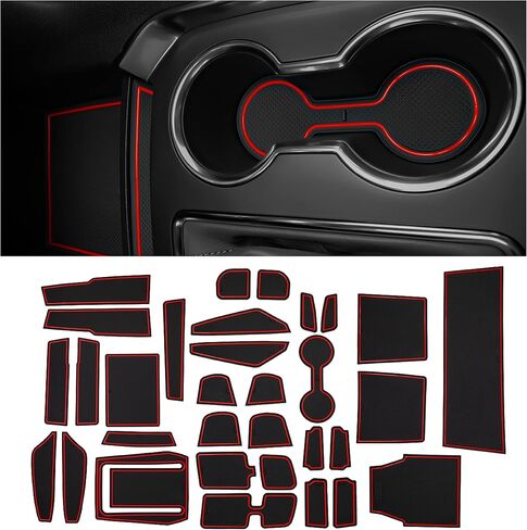 CupHolderHero fits Chevy Traverse Accessories 2018-2023 Premium Custom Interior Non-Slip Anti Dust Cup Holder Inserts, Center Console Liner Mats, Door Pocket Liners 30pc Set (Red Trim) in Saudi Arabia
