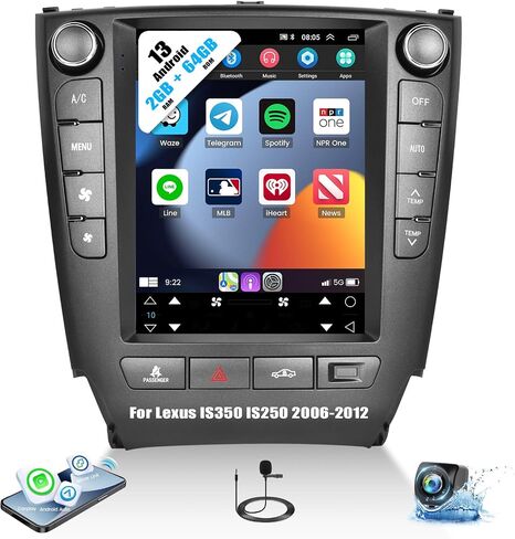 ستيريو سيارة 2G+64G Android 13 لسيارة Lexus IS350 IS250 2006-2012 مع Carplay Android Auto، راديو سيارة بشاشة لمس عالية الدقة 9.7 بوصة مع GPS/WiFi، بلوتوث، راديو FM/RDS، HiFi، SWC+كاميرا احتياطية in Saudi Arabia