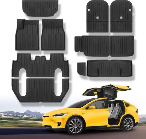 JUZISHU Floor Mats for Tesla Model X 6 Seater 2024 2023 2022 Full Set 10Pcs All Weather Model X Floor Mat for Tesla Model X Accessories 2024 2023 2022 in Saudi Arabia
