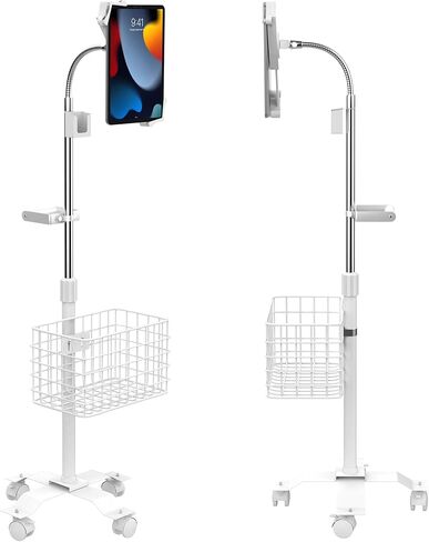 Rolling Gooseneck Floor Stand | CTA Rolling Gooseneck Stand W/Metal Basket, Cradle, and Handle | for Apple iPad 7/8/9 Gen. 10.2" Inch | iPad Pro 11" Inch & 12" Inch | Samsung A7 & A8 | (PAD-CGSWAO) in Saudi Arabia