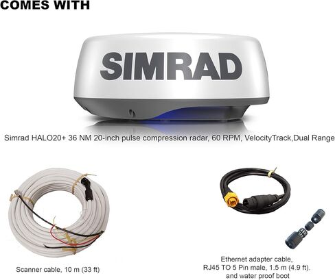 Simrad HALO20+ 36 NM 20 بوصة، رادار ضغط النبض، 60 دورة في الدقيقة، مع تجنب الاصطدام ومسار السرعة، تقنية دوبلر مزدوجة المدى مدمجة in Kuwait