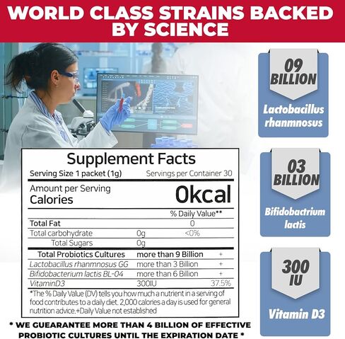 Bifolacto Daily Synbiotics (مزيج البروبيوتيك والبريبايوتكس) للنساء والرجال والأطفال، 30 عبوة فردية، تدعم صحة الجهاز الهضمي مع Lactobacillus GG، معززة بفيتامين د in Kuwait