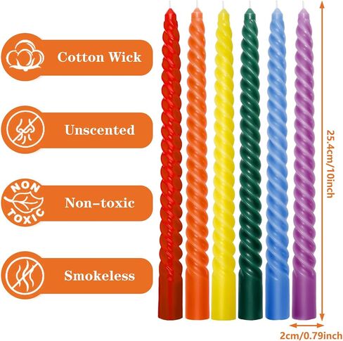 Whaline 12Pcs 10 Inch Colored Spiral Taper Candles 12 Colors Dripless Twisted Wax Candles Long Unscented Candle Sticks for Holiday Celebration Display Home Decoration in Saudi Arabia