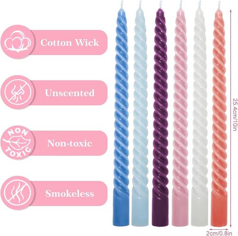 Whaline 12Pcs 10 Inch Colored Spiral Taper Candles 12 Colors Dripless Twisted Wax Candles Long Unscented Candle Sticks for Holiday Celebration Display Home Decoration in Saudi Arabia