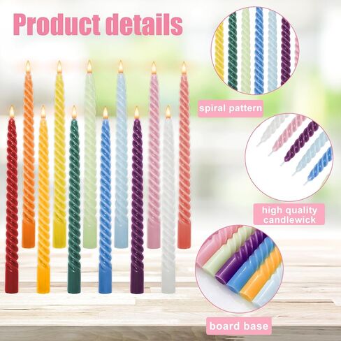 Whaline 12Pcs 10 Inch Colored Spiral Taper Candles 12 Colors Dripless Twisted Wax Candles Long Unscented Candle Sticks for Holiday Celebration Display Home Decoration in Saudi Arabia