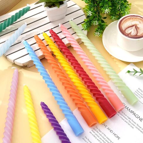 Whaline 12Pcs 10 Inch Colored Spiral Taper Candles 12 Colors Dripless Twisted Wax Candles Long Unscented Candle Sticks for Holiday Celebration Display Home Decoration in Saudi Arabia