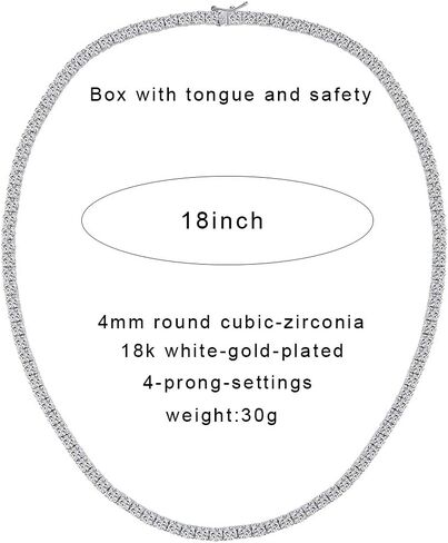 قلادة فولوكا 18 قيراط مطلية بالذهب الأبيض 4 مم تشيكوسلوفاكيا للتنس سلسلة الهيب هوب للرجال والنساء 18 بوصة خالية من النيكل in Kuwait