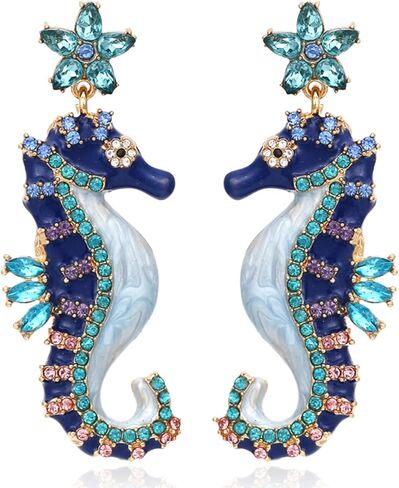 Marine Animal Earrings for Women, Crystal Paved Alloy Drop Earrings, Gold Plated Dangle Earrings for Gift in Saudi Arabia