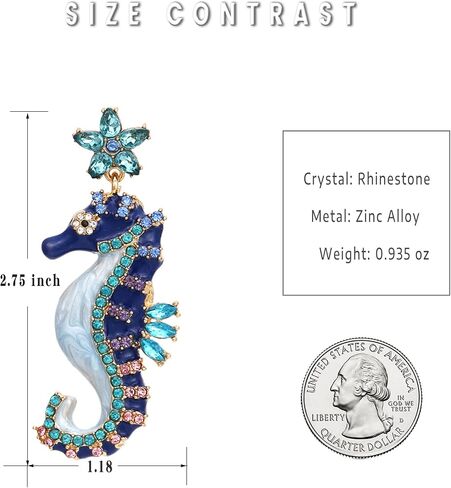 Marine Animal Earrings for Women, Crystal Paved Alloy Drop Earrings, Gold Plated Dangle Earrings for Gift in Saudi Arabia
