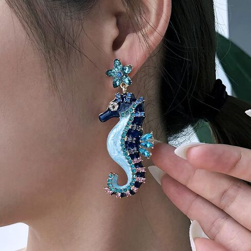 Marine Animal Earrings for Women, Crystal Paved Alloy Drop Earrings, Gold Plated Dangle Earrings for Gift in Saudi Arabia