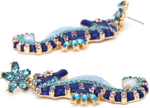 Marine Animal Earrings for Women, Crystal Paved Alloy Drop Earrings, Gold Plated Dangle Earrings for Gift in Saudi Arabia