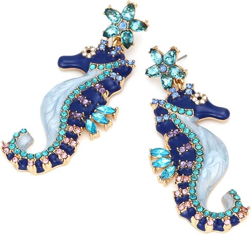 Marine Animal Earrings for Women, Crystal Paved Alloy Drop Earrings, Gold Plated Dangle Earrings for Gift in Saudi Arabia