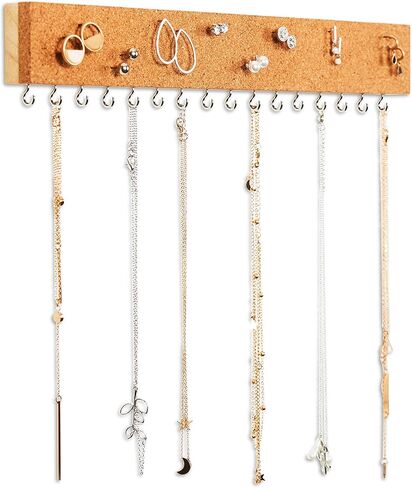 Rustic Necklace and Jewelry Organizer - Hanging Wall Mount Display - Mounted Wooden Holder for Earrings, Necklaces, Bracelets, and Many Other Accessories (Two Piece, Rustic) in Saudi Arabia