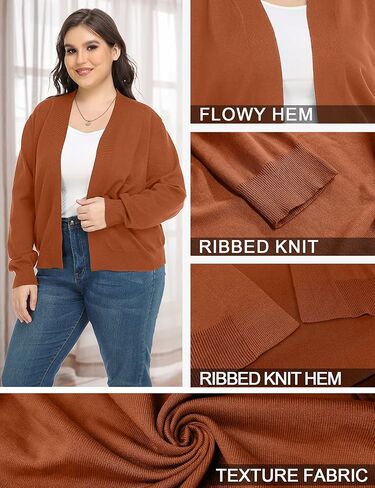 FOREYOND بني مقاس كبير سترة صوفية مفتوحة من الأمام مقاس كبير سترة متماسكة مضلعة مقاس كبير سترة صوفية متماسكة مقاس كبير سترة صوفية كاجوال متماسكة 2X in Kuwait