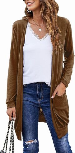 SimpleFun Womens Long Sleeve Lightweight Open Front Knit Long Cardigans Sweaters with Pockets in Saudi Arabia