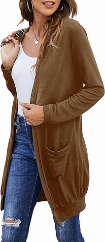 SimpleFun Womens Long Sleeve Lightweight Open Front Knit Long Cardigans Sweaters with Pockets in Saudi Arabia