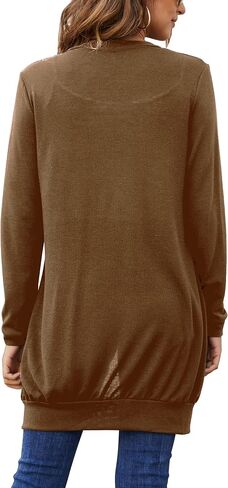SimpleFun Womens Long Sleeve Lightweight Open Front Knit Long Cardigans Sweaters with Pockets in Saudi Arabia