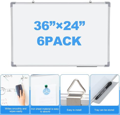 Tinlade 6 Pack Magnetic Dry Erase Whiteboard Message Presentation White Board White Board Dry Erase Aluminum Frame Hanging Whiteboard for School Home Office (18 x 24 Inches) in Saudi Arabia