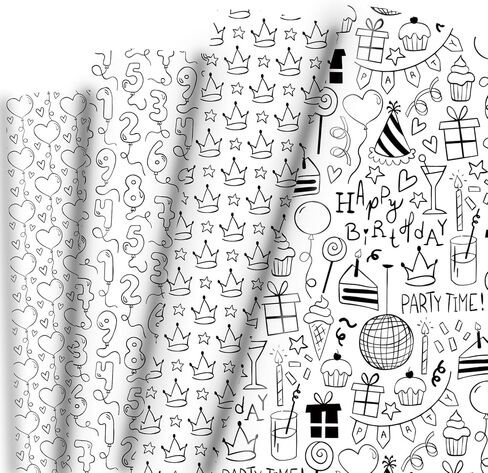 Dtiafu Drawing Birthday Wrapping Paper- Funny Kids Birthday Drawing Wrapping Paper Related Pattern Gift Wrap for Boys Girls Birthday Baby Shower Holiday- 20 x 28 Inches Per Sheet(8 Sheets) in Saudi Arabia