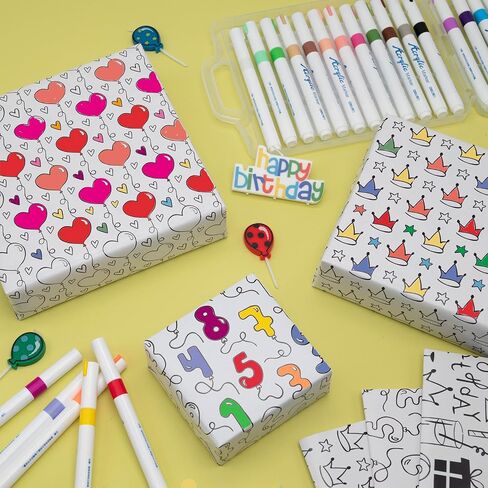Dtiafu Drawing Birthday Wrapping Paper- Funny Kids Birthday Drawing Wrapping Paper Related Pattern Gift Wrap for Boys Girls Birthday Baby Shower Holiday- 20 x 28 Inches Per Sheet(8 Sheets) in Saudi Arabia