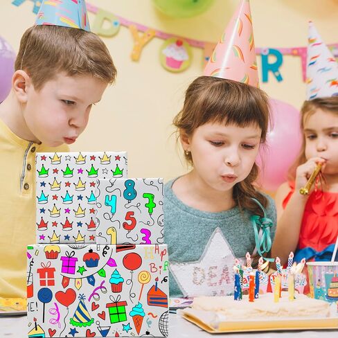 Dtiafu Drawing Birthday Wrapping Paper- Funny Kids Birthday Drawing Wrapping Paper Related Pattern Gift Wrap for Boys Girls Birthday Baby Shower Holiday- 20 x 28 Inches Per Sheet(8 Sheets) in Saudi Arabia