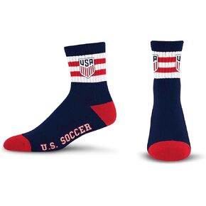 For Bare Feet US Soccer 5 Stripe Logo Quarter Sock Team Color Youth