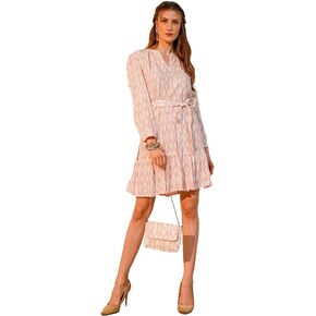 Women's Printed Casual Round Neck Rayon Short Dress with 3/4 Sleeve, with Printed Belt and a Sling Bag