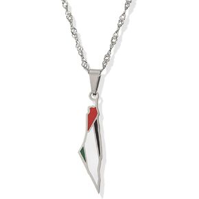 YANCHUN Palestine Necklace for Men Gold Palestine Necklace Palestine Map Necklace Country Flag Print Necklace Patriotic Jewelry for Women Girls Boys