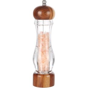 Ken's Kitchen Acrylic Salt and Pepper Grinder, Manual Salt and Pepper Mills, Wooden Shakers with Adjustable Ceramic Core,Salt Grinder and Pepper Mill, 8 Inches,1 Pack