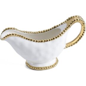 Pampa Bay Golden Salerno Porcelain Gravy Boat with Titanium Beaded Trim, White/Gold