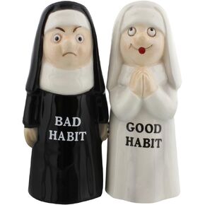 Good Habit Bad Habit Nuns Ceramic Magnetic Salt and Pepper Shaker Set