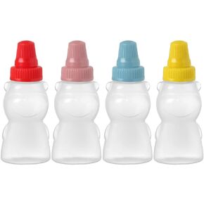Homoyoyo 4pcs Mini Ketchup Bottles Bear Shape Small Condiment Squeeze Bottles Plastic Sauce Container Refillable Tomato Ketchup Bottles Travel Squirt Bottles for Honey Mustard Salad Dressing