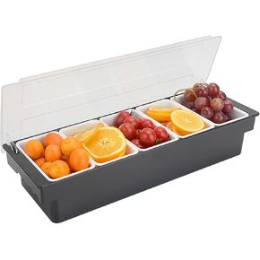 Ice Chilled Serving Tray Condiment Pots Condiment Server，Plastic Dispenser Tray for Catering Dips Toppings, Serving Taco, Ice Cream, Fruit (3 Compartments)