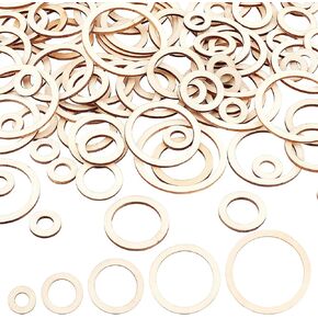 100 قطعة من حلقات الخشب الطبيعي من AHANDMAKER، 5 مقاسات دوائر خشبية غير مكتملة زخارف خشبية فارغة حلقات ربط المعلقات لصنع القرط بنفسك ديكور المنزل، 10/20/30/40/50 مم