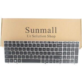 Keyboard Replacement with Silver Frame Compatible with HP Elitebook 8560P 8570P Probook 6560B 6565B 6567B 6570B 6575B Series Keyboard with Pointer