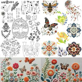 Stick and Stitch Embroidery Paper Water Soluble Embroidery Patterns Sewing Stabilizers with Pre-Printed Flowers and Leaves Pattern Transfers for Hand Sewing in Kuwait