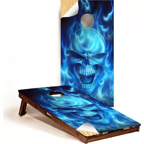 GRAPHIX EXPRESS - Skull Cornhole Board Wrap - C15 Flaming Skull - Laminated Weatherproof Vinyl Decal - Easy Bubble-Free Application - Stickers Dimensions: 2' x 4' - Set of 2
