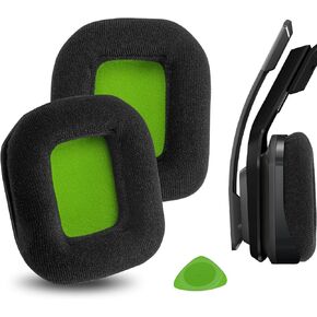 Geekria Comfort Velour Replacement Ear Pads for Astro Gaming A20 Headphones Ear Cushions, Headset Earpads, Ear Cups Cover Repair Parts (Black Green)