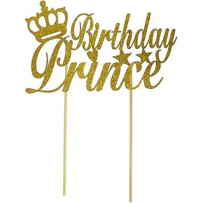 Gold Glitter Birthday Prince Cake Topper for Prince Birthday Party Decorations