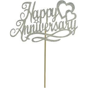 Silver Glitter Happy Anniversary Cake Topper, Wedding Anniversary, Company Anniversary, Birthday Party Decoration