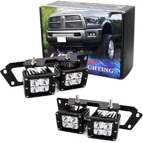 iJDMTOY LED Pod Light Fog Lamp Compatible With Dodge 2009-12 RAM 1500 & 10-19 RAM 2500 3500, Includes (4) 20W High Power LED Cubes, Foglight Location Mounting Brackets & Wiring/Adapter Harnesses
