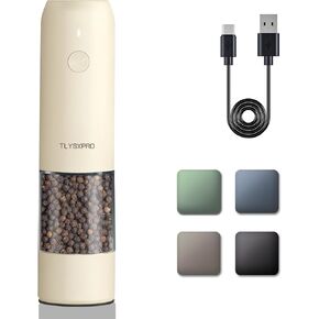 Electric Salt and Pepper Grinder - USB Rechargeable, Automatic Salt and Pepper Shaker, Adjustable Coarseness, Electric Pepper Mill, LED Light, Refillable, Kitchen Gadget (1-Pack, Black)