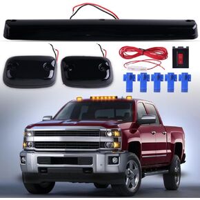 Cab Lights for Chevy 2500HD, 3PC Amber Smoke Lens 12 LED Cab Marker Roof Running Top Lights Wire Pack for Silverado/GMC Sierra 1500 2500 2500HD 3500HD 2007-2013 Truck