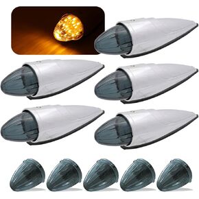 MADCATZ 15.5 Inch (Pack of 5) Amber LED F2 Torpedo Cab Marker Top Lights with Chrome Base Replacement for Truck Trailer Car 12V DC PT