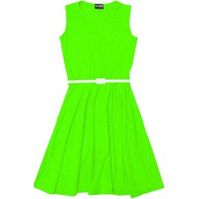 Girls Skater Dress Party Fashion Dresses with Free Belt Summer Dress - Skater Sleeveless Neon Green 7-8