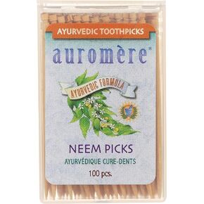 Auromere Ayurvedic Neem Toothpicks - Vegan, Natural, Non GMO, Made from Birchwood (100 count), 2 Pack